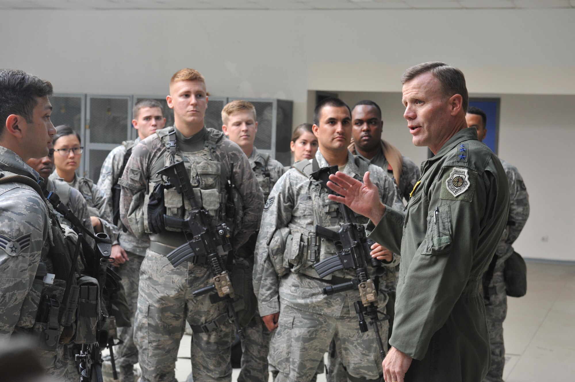 U.S. Air Force Gen. Tod D. Wolters, U.S. Air Forces in Europe and U.S. Air Forces Africa commander, speaks to members of the 39th Security Forces Squadron Aug. 31, 2016, at Incirlik Air Base, Turkey. Wolters visited Airmen across the base to meet and speak about the diverse and important missions the base is supporting. (U.S. Air Force photo by Tech. Sgt. Joshua T. Jasper)