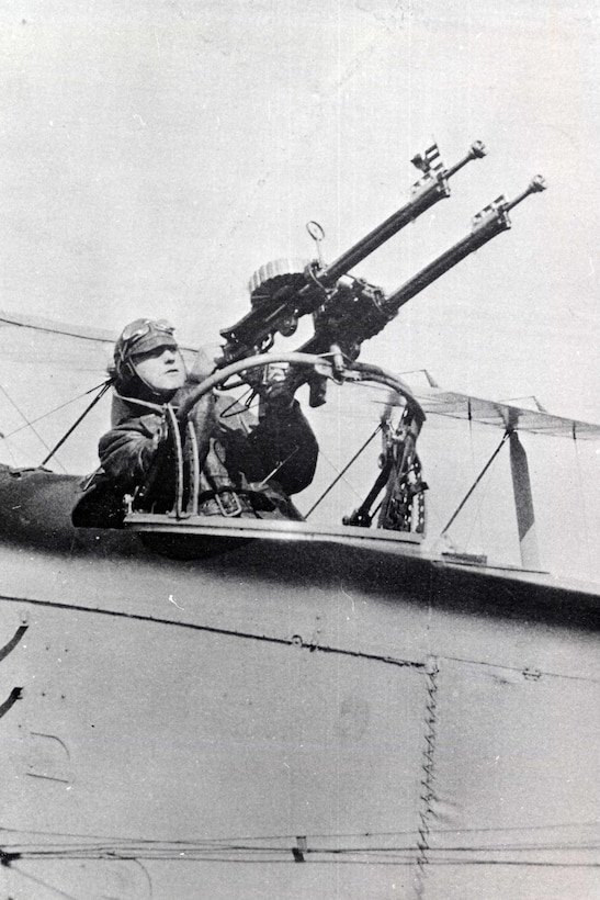 U.S. Army Air Service Second Lieutenant Erwin R. Bleckley, 50th Aero Squadron, in observer’s seat of DH-4, circa 1918 (U.S. Air Force)