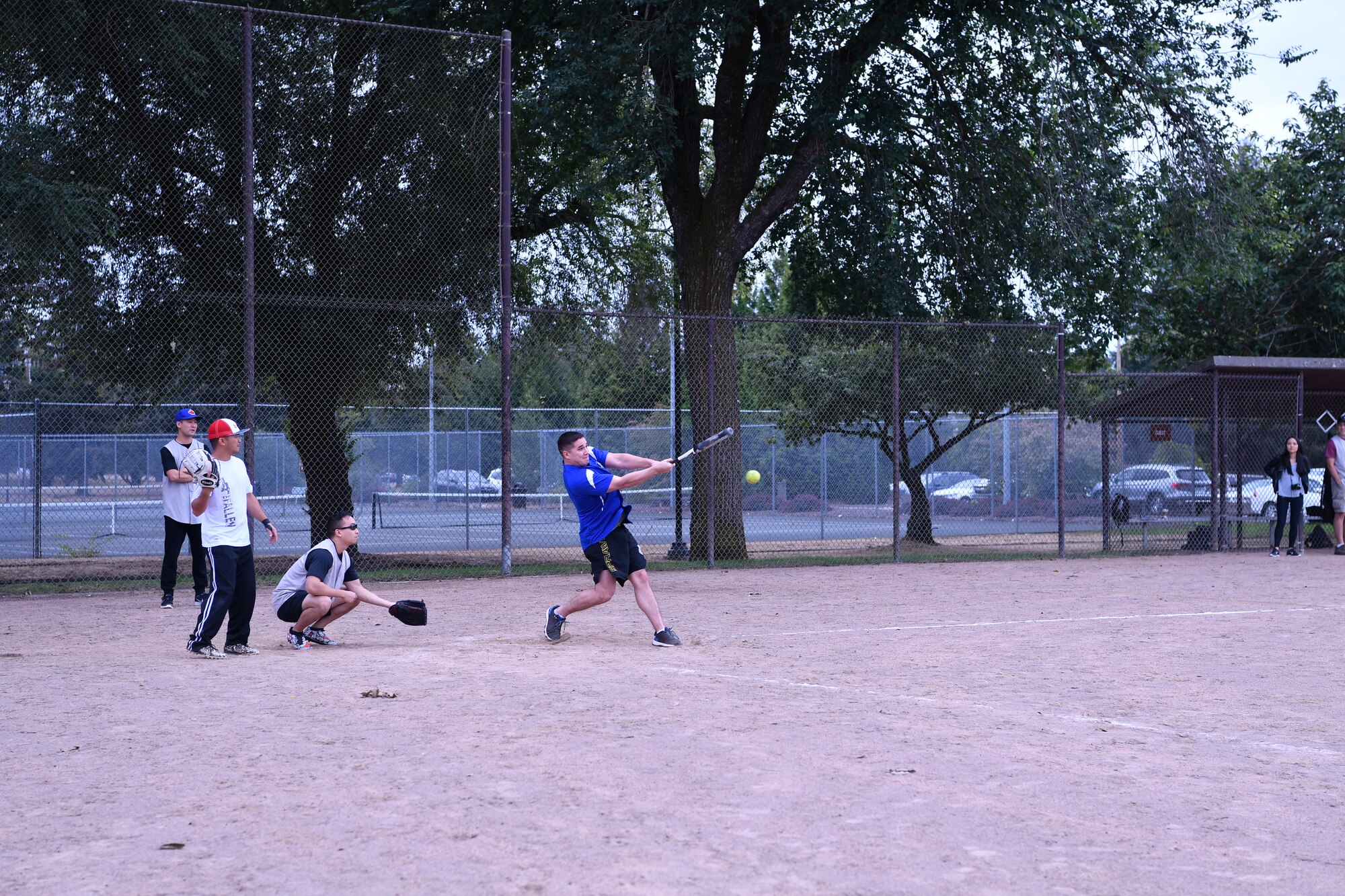 American Keven Weaver bats against the Canadians in the second inning at the McChord Sports Complex Sept. 1.  The U.S. team won the Western Air Defense Sector’s U.S. vs Canada Softball Challenge Cup at the McChord Sports Complex Sept. 1 by a final score of 22 to 7. (U.S. Air National Guard photo by Kimberly D. Burke)