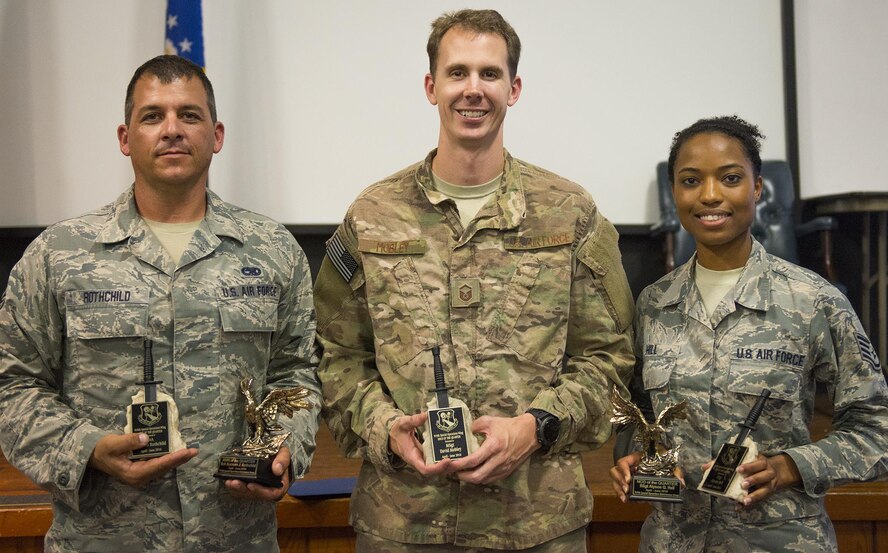 Congratulations to the 919th Special Operations Wing 3rd quarterly award winners.  Senior Airman Norman Rothchild, 919th Special Operations Aircraft Maintenance Squadron, Staff Sgt. Alyson Hill, 919th SOAMXS, Master Sgt. David Mobley, 711th Special Operations Squadron and Capt. Julie Farrand, 919th Special Operations Logistics Readiness Squadron (not pictured)  (U.S. Air Force photo/Tech. Sgt. Sam King)