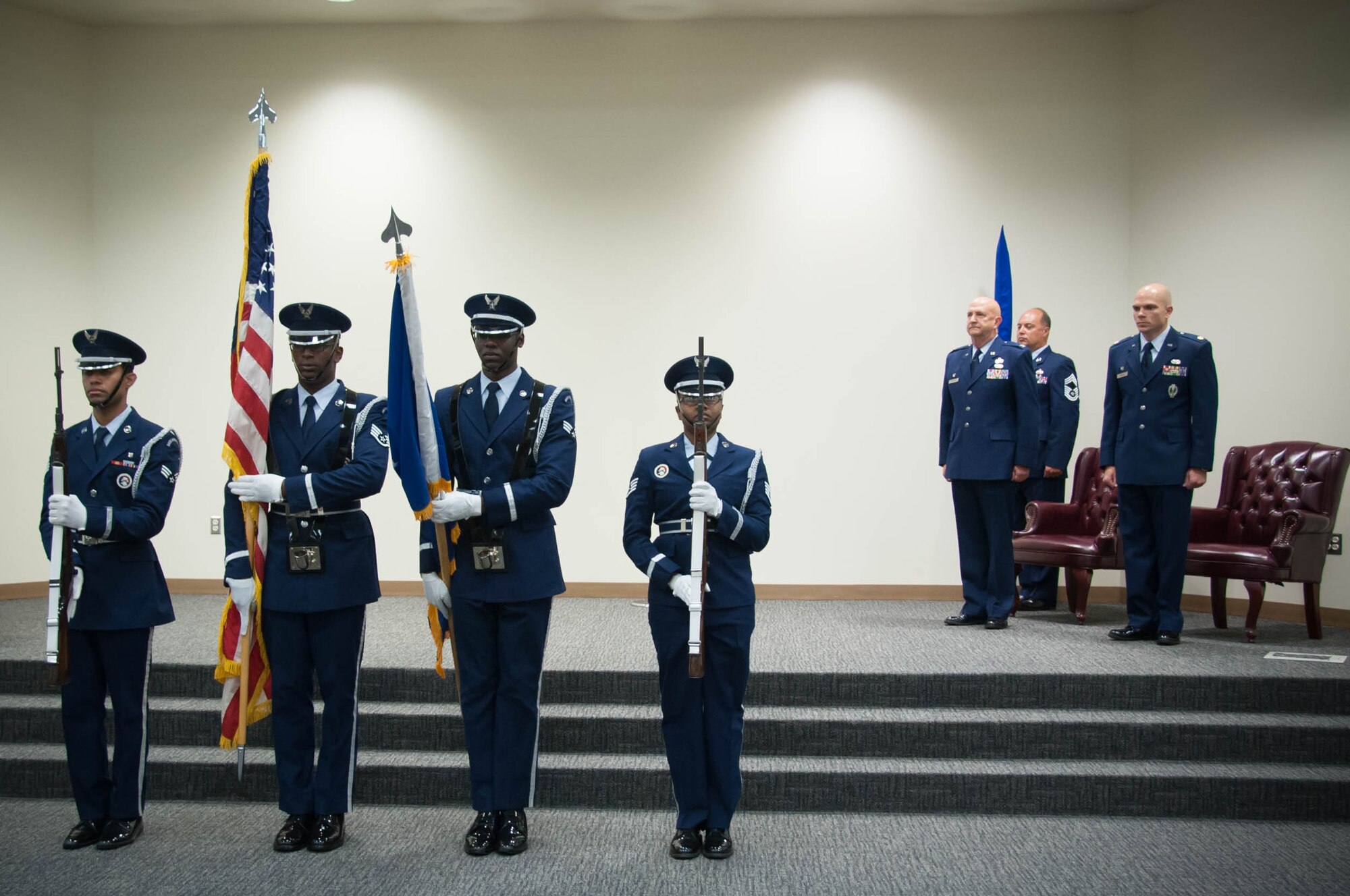 Keesler Air Force Base Honor Guard members post the colors during a ceremony to activate the new 803rd Maintenance Squadron Sept. 11. (U.S. Air Force photo/Senior Airman Heather Heiney)