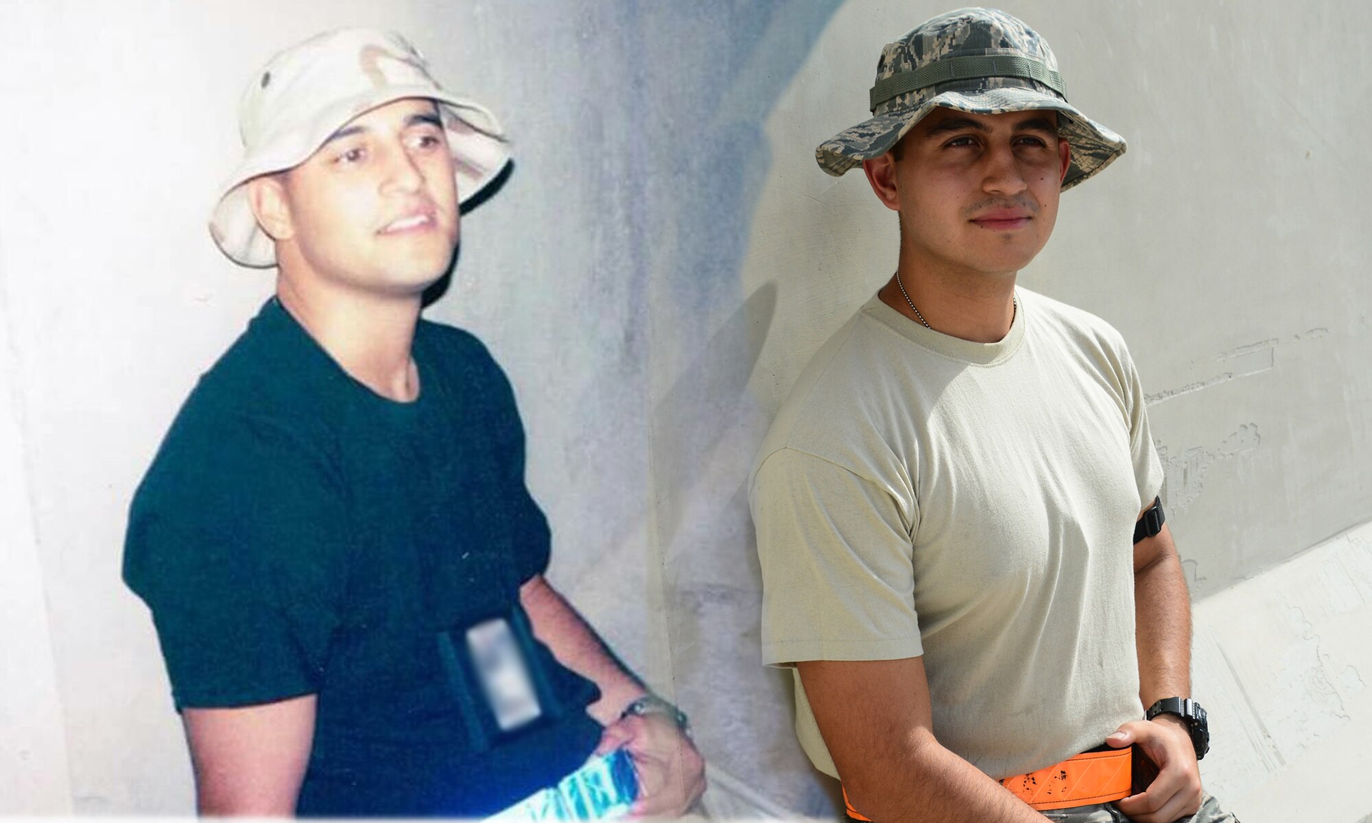 Tech. Sgt. Gilbert Martinez, left, and Senior Airman Christopher Martinez, right. (U.S.Air Force photo illustration/Senior Airman Janelle Patiño/Released)