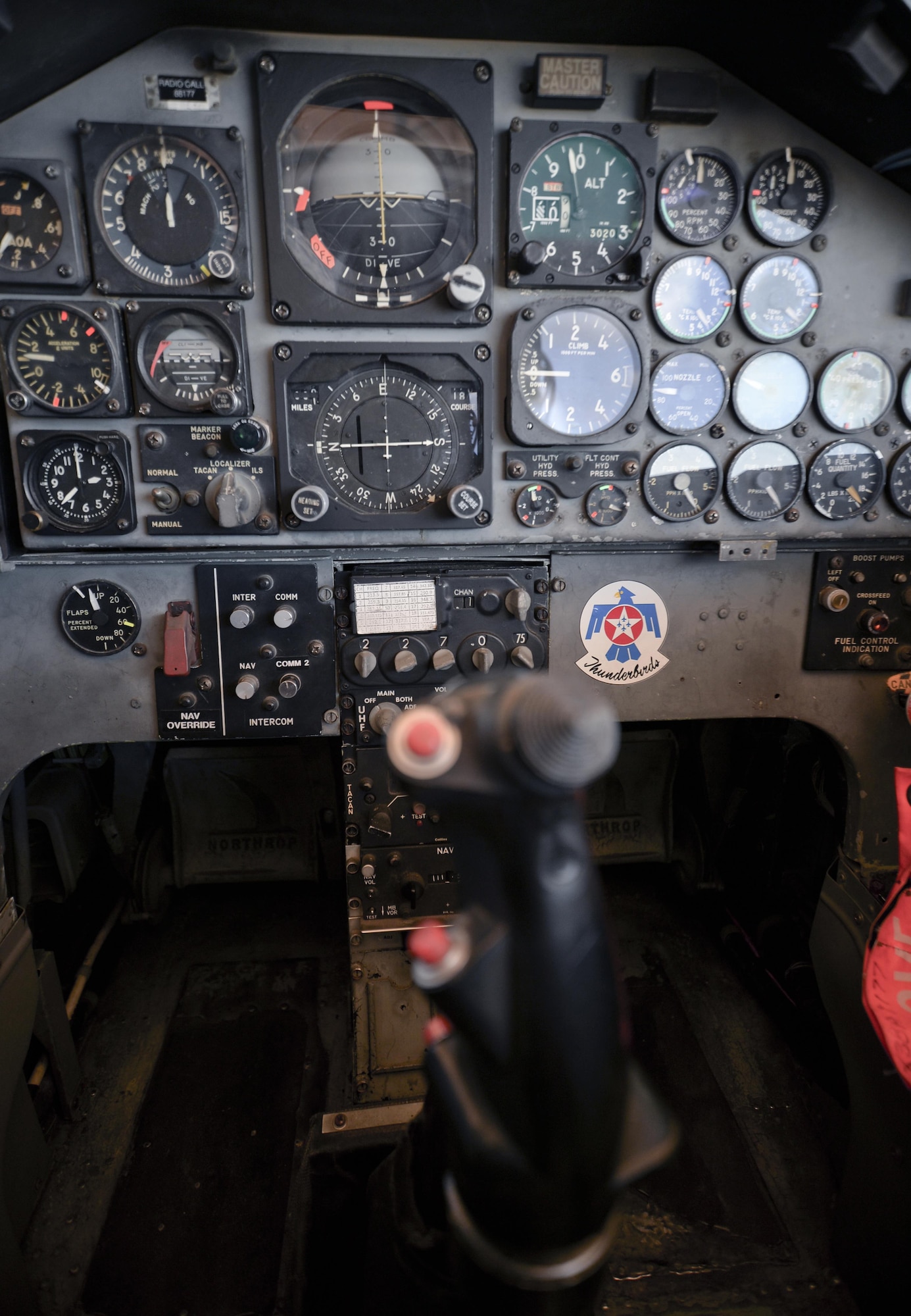 A view from the student pilot seat of Aircraft 177, a T-38A Talon belonging to the 2nd Fighter Training Squadron at Tyndall Air Force Base, Fla., Sept. 7, 2016. The T-38 provides challenging air-to-air training scenarios for new F-22 Raptor pilot students as part of the 325th Fighter Wing mission to train and project unrivaled combat air power. (U.S. Air Force photo by Tech. Sgt. Javier Cruz/Released) 