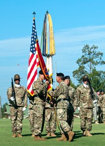 Maj. Gen. Mark T. McQueen, commander of the 108th Training Command (Initial Entry Training), passes the 98th Training Division (IET) colors to Brig. Gen. Miles Davis during an assumption of command ceremony on September 11, 2016 at the National Infantry Museum Parade Field at Fort Benning. The 98th Training Division (IET) is an Army Reserve division headquartered at Fort Benning, Georgia. Their primary mission is to provide drill sergeants to train Soldiers in basic training, advanced individual training and other various noncommissioned officer and officer professional development courses. Davis, an Infantry Branch officer, is a resident of Livonia, Michigan. McQueen resides in Lynn Haven, Florida.