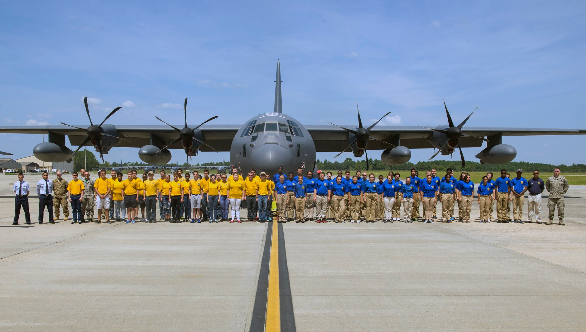 Camden County and Brunswick High School faculty and students pose in front of an HC-130J Combat King II, during the Diversity Day Outreach Fair, Sept. 9, 2016, at Moody Air Force Base, Ga. The event was hosted by the 336th Recruiting Squadron and allowed visiting students to see the Air Force mission while including activities such as static displays and aircraft and weapons demonstrations. (U.S. Air Force photo by Airman 1st Class Greg Nash)