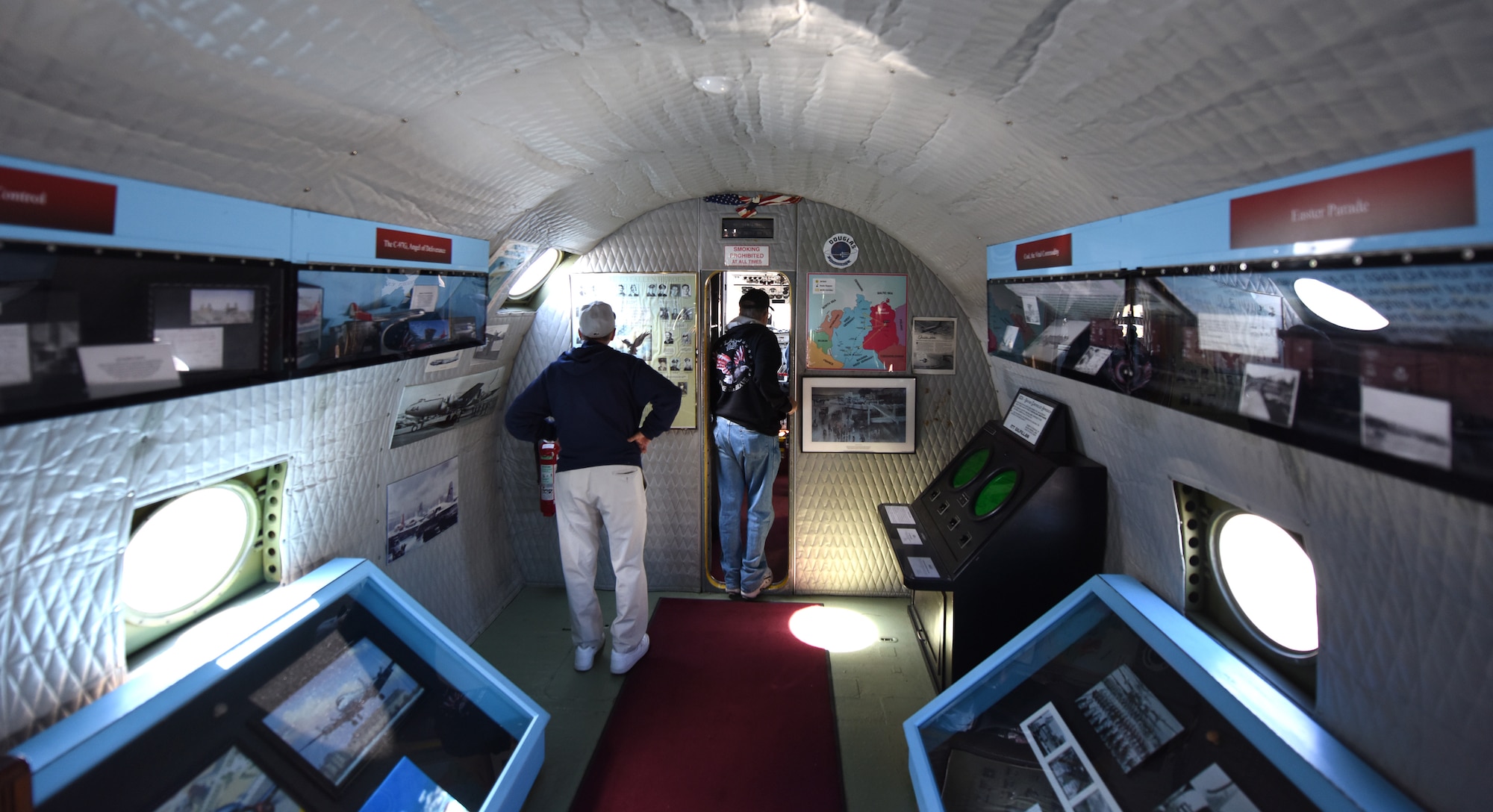 Patrons tour a C-54E Skymaster named “Spirit of Freedom” at the Great Falls International Airport, Sept. 9, 2016. The Spirit of Freedom is a flying museum being flown all over the country by members of the Berlin Airlift Historical Foundation to help raise awareness of the Berlin Airlift. The airlift was a mission that saved nearly 2.4 million Germans from the Soviet-controlled East Berlin in the late 1940s and this is one of the only flight-worthy C-54s remaining in the world. (U.S. Air Force photo/Tech. Sgt. Chad Thompson)