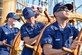 Coast Guard officer candidates steer the tall ship, USCGC Eagle, down the Cooper River in Charleston, South Carolina, Sept. 9, 2016. The Eagle offers future Coast Guard officers the opportunity to practice navigation, engineering and leadership duties performed by junior officers. A permanent crew of eight officers and 50 enlisted personnel maintain the ship throughout the year.  (U.S. Air Force Photo/Airman Megan Munoz)