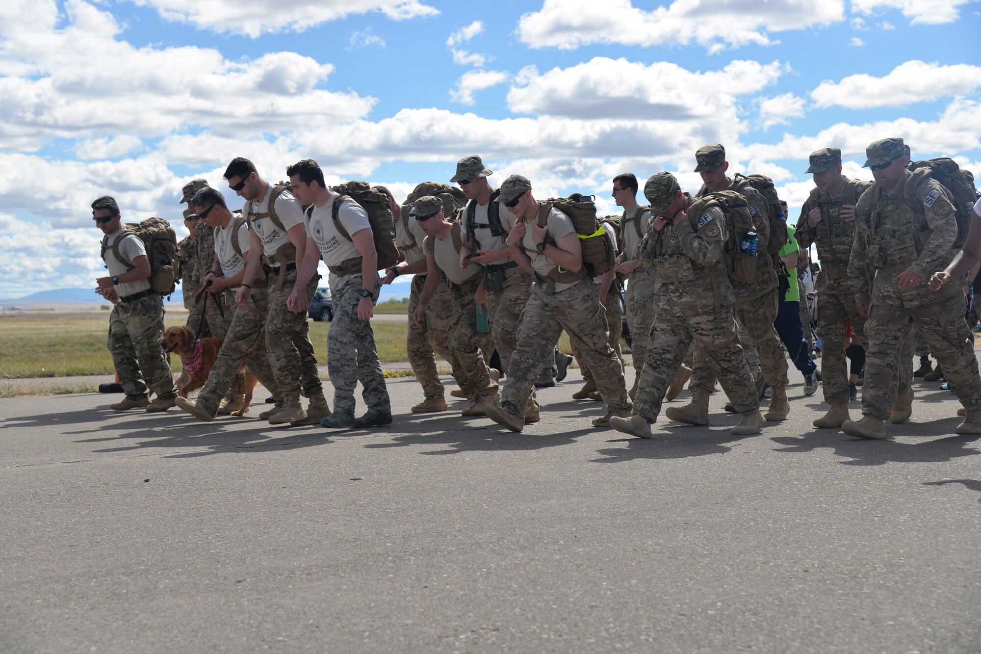 Airmen participate in a 9/11 Remembrance ruck Sept. 9, 2016, at Malmstrom Air Force Base, Mont. Malmstrom Airmen held a remembrance ceremony and run to honor and recognize those who passed on Sept. 11, 2001. (U.S. Air Force photo/Airman 1st Class Daniel Brosam)