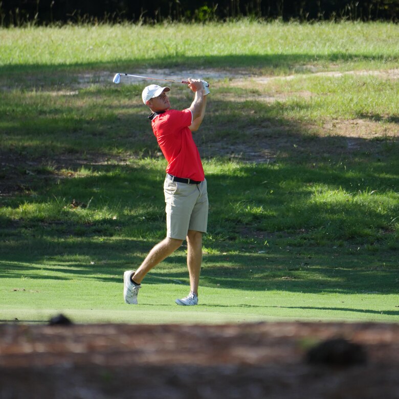 Air Force 1st Lt. Kyle Westmoreland of Charleston AFB, S.C. on the fairway during the 2016 Armed Forces Golf Championship at Fort Jackson, S.C. 20-23 August.  Westmoreland captured the gold medal in the Men's Competition, as Air Force returned to the podium to take the team gold.  (Courtesy Photo)