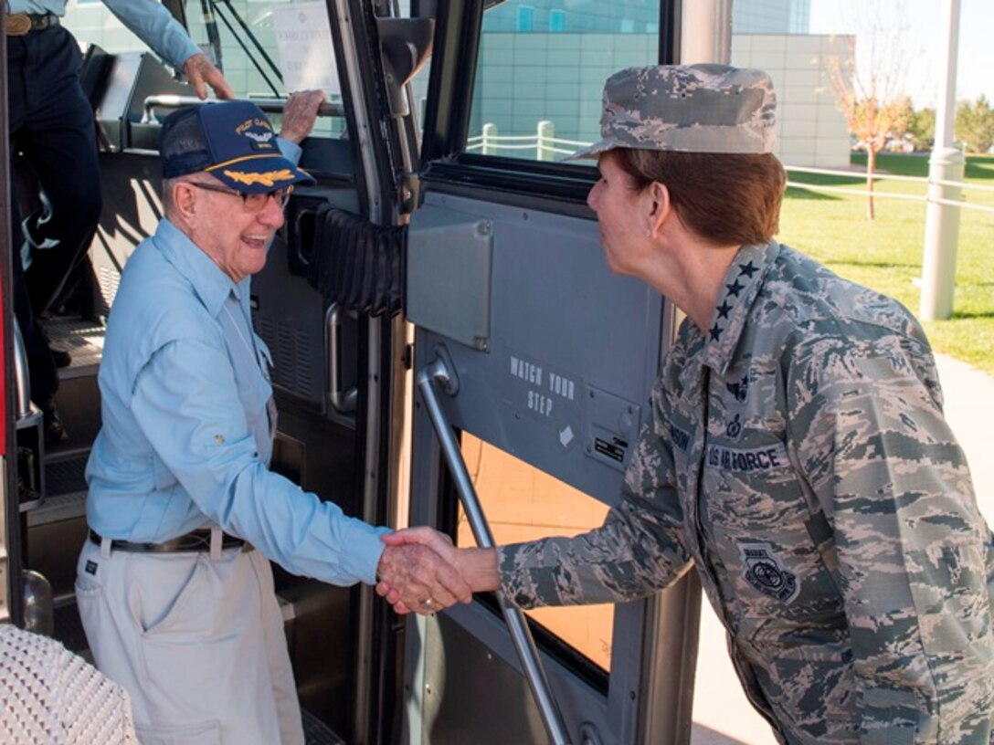 Gen. Lori Robinson, NORAD and USNORTHCOM Commander hosts a visit of the Pilot Classes of WWII reunion to the HQ on September 8, 2016. The Pilot Classes of WWII is an organization for Army Air Corps pilot graduates from 1940-1945, that exists to reunite veterans and foster learning about today’s military mission across various organizations. 
