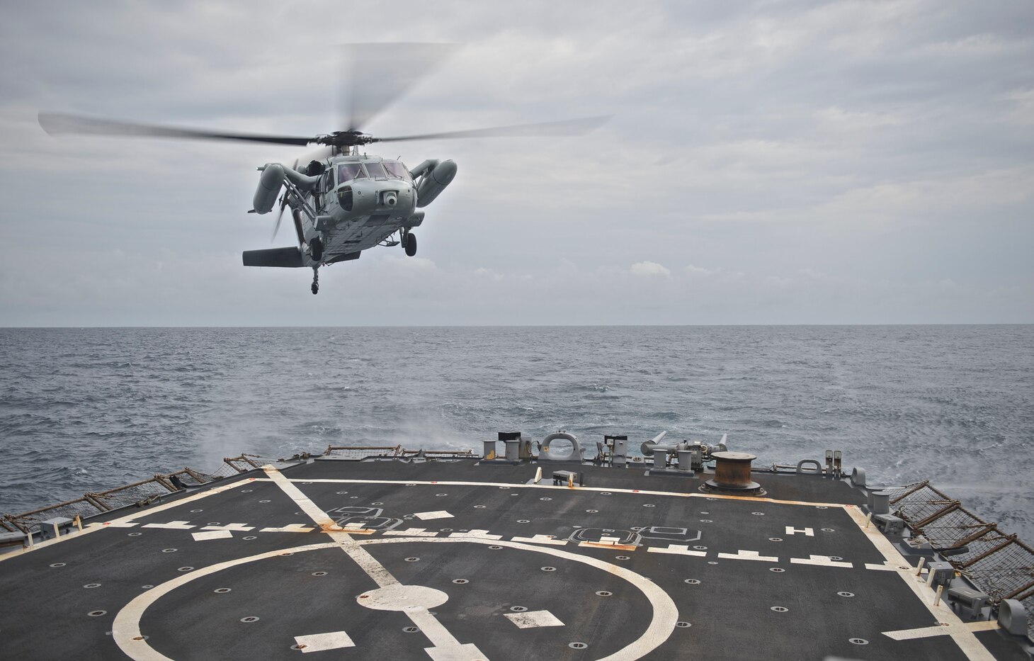 WATERS EAST OF THE KOREAN PENINSULA (Sept. 11, 2016) A Republic of Korea UH-60 Black Hawk prepares to land on the flight deck of the guided-missile destroyer USS Decatur (DDG 73).
