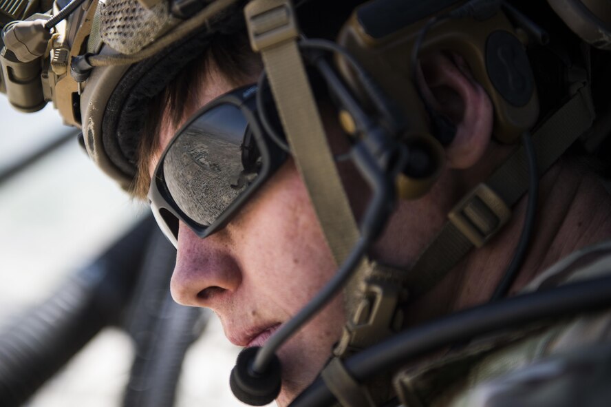 Senior Airman Ty Hatcher, a pararescueman assigned to the 83rd Expeditionary Rescue Squadron, watch over the city of Kabul as his HH-60 Pave Hawk flies over, September 6, 2016. Airmen from the 83rd ERQS, provided personnel recovery scenario training to the Afghan Air Force's A-29 pilots.
(U.S. Air Force photo/Tech. Sgt. Larry E. Reid Jr., Released)