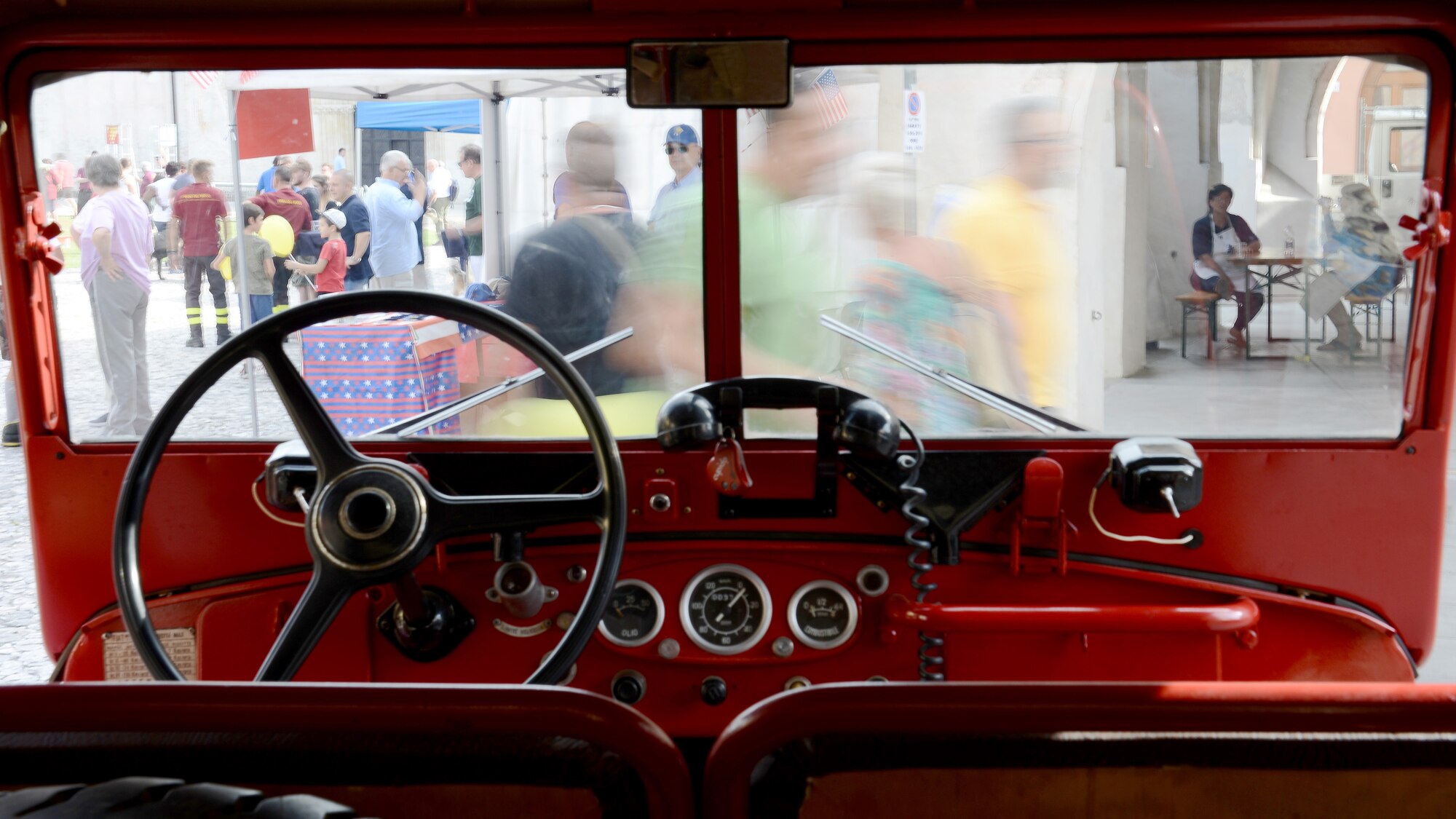 An antique Italian military vehicle sits on display at the 15th Annual Italian-American Friendship Festival in Spilimbergo, Italy on Sept. 10, 2016. The festival also included a sports tournament, mosaic school tour, parade, and 9/11 memorial ceremony. (U.S. Air Force photo by Tech. Sgt. R.J. Biermann/Released)