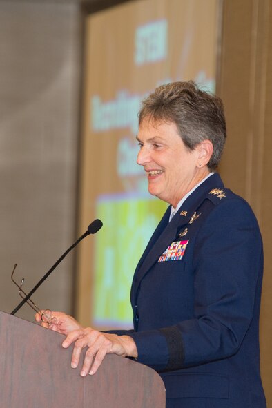 Gen. Ellen M. Pawlikowski, commander of Air Force
Materiel Command, delivers the keynote address at the 2016 Women in Science and Engineering Symposium at Patrick AFB, Fla., Sept. 7, 2016.  Pawlikowski was invited by the Air Force Technical Applications Center to address the 250-plus crowd to discuss diversity in the workplace, especially tailored to women in science, technology, engineering and math.  (U.S. Air Force photo by Ben Thacker)
