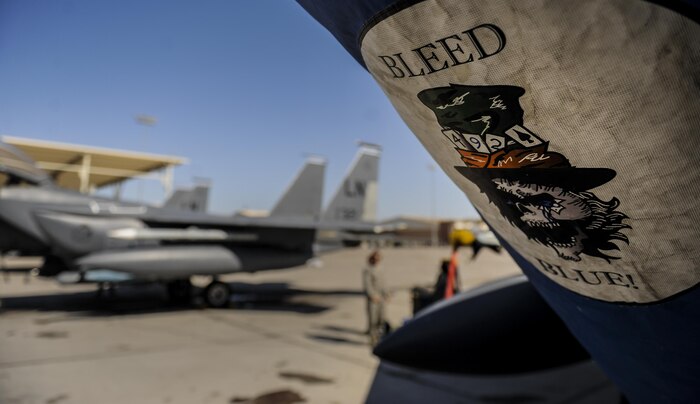 An F-15E Strike Eagle assigned to the 492nd Fighter Squadron, Royal Air Force Lakenheath, England, prepares to participate in Green Flag 16-09 at Nellis Air Force Base, Nev., Sept. 9, 2016. Green Flag exercises provide critical training for approximately 75,000 joint forces and coalition personnel per year, including 3,000 sorties, 6,000 flight hours, and the expenditure of over 700,000 pounds of live and training ordnance. (U.S. Air Force photo by Airman 1st Class Kevin Tanenbaum/Released)