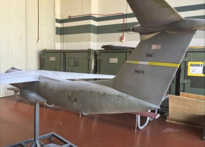 The C-141B Starlifter model prior to being refurbished by members of the 437th Maintenance Squadron sheet metal and corrosion shop at Joint Base Charleston, South Carolina, Sept. 9, 2016. The shop received the aircraft in late June and volunteered on their own time to complete the project in late August.