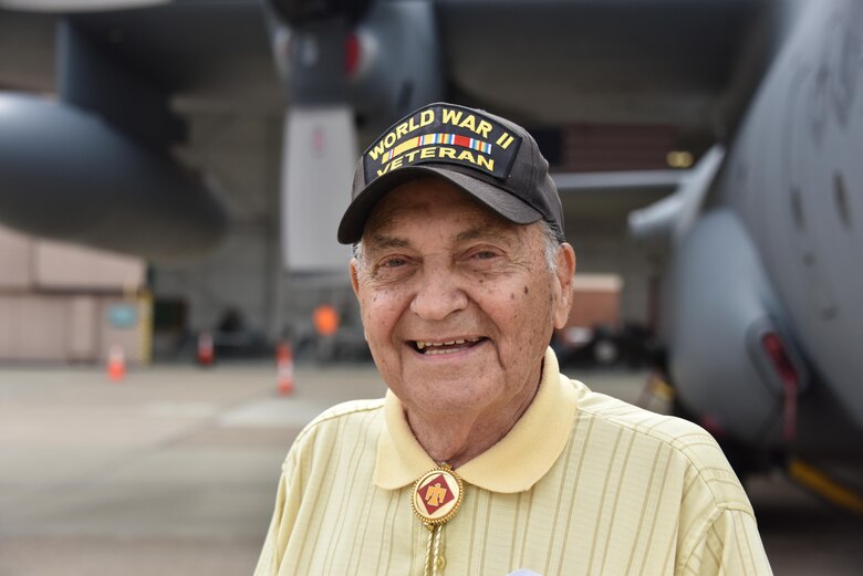 Guy Prestia, 94, attends a Veterans Breakfast Club event at the 911th International Airport Air Reserve Station, Pa., Sept. 9, 2016. Prestia, an Ellwood City, Pa., native, served in the Army overseas for three years with the 45th Infantry Division. (U.S. Air Force photo by Airman 1st Class Bethany Kobily)