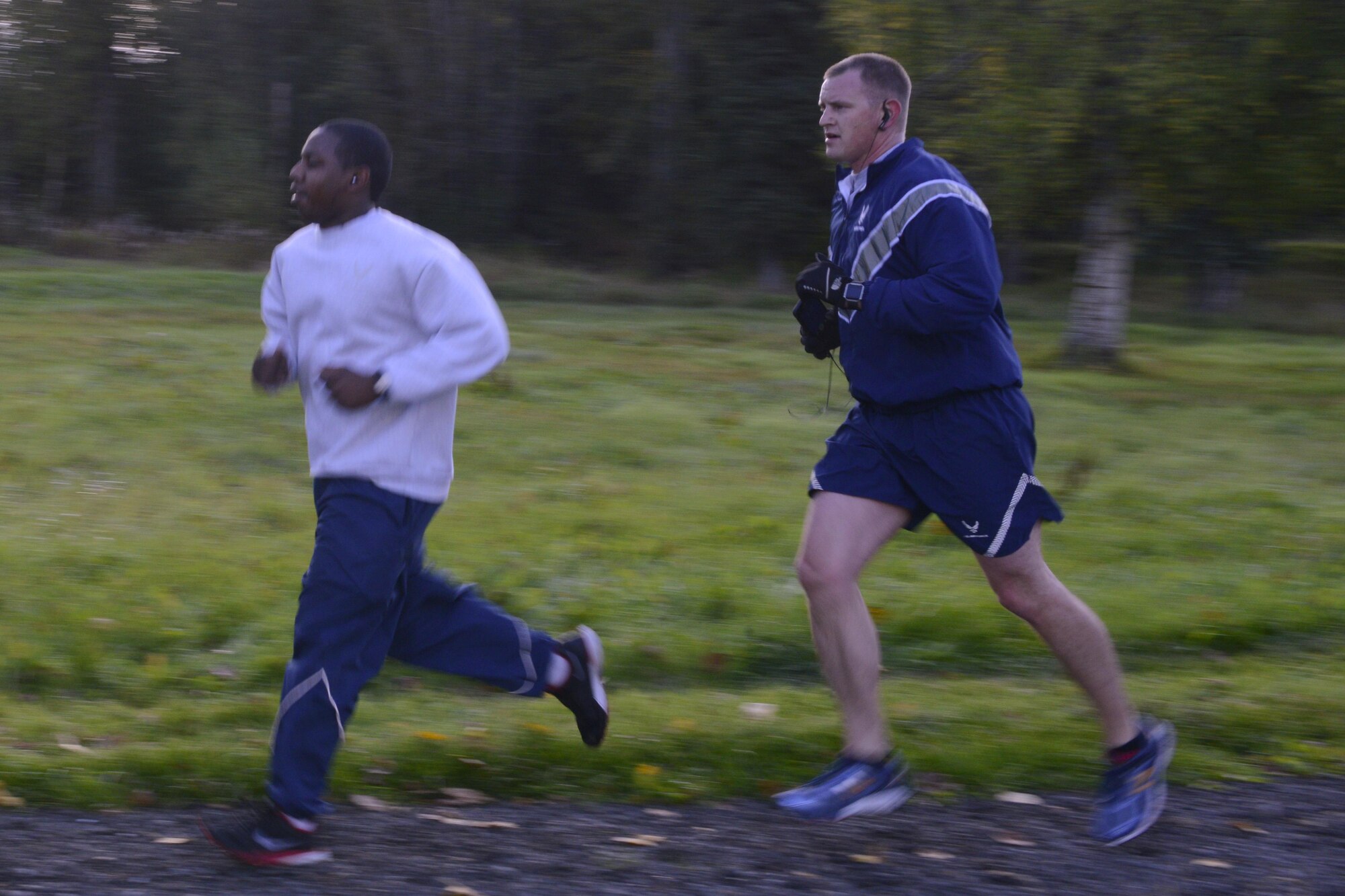 Airmen participate in the Run to be Ready 5K at the Eagleglen Fitness Park at Joint Base Elmendorf-Richardson, Alaska, Sept. 9, 2016. The event was hosted to raise awareness for National Preparedness Month and emergency kits were given as prizes to the top male and female finishers. 