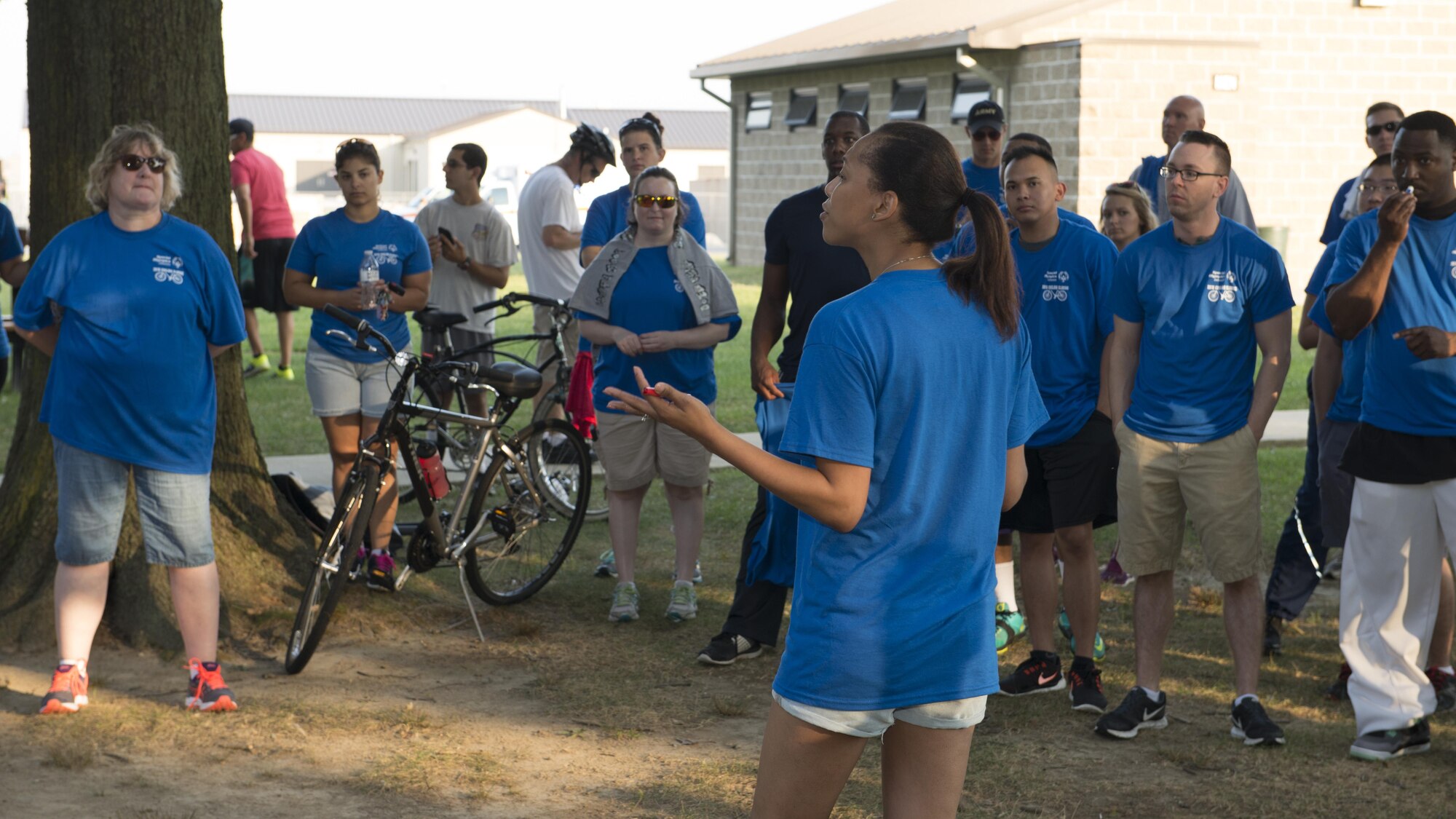 Tech. Sgt. Zaneta Mitchell, 436th Force Support Squadron NCO in charge of force management, directs Team Dover volunteers at the Special Olympics Delaware 2016 Cycling Classic Sept. 10, 2016, at Dover Air Force Base, Del. More than 120 Team Dover Airmen volunteered to make the event a success. (U.S. Air Force photo by Senior Airman Zachary Cacicia)