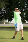 Lt. Col. Dain Kleiv, 436th Maintenance Group deputy commander, tees off at the 2016 fall Bluesuiters Golf Tournament Sept. 9, 2016, at the Eagle Creek Golf Course on Dover Air Force Base, Del. Bluesuiters is a biannual golf tournament aimed at connecting Team Dover Airmen with local civic and business leaders. (U.S. Air Force photo by Mauricio Campino)