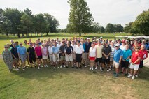 Participants of the 2016 fall Bluesuiters Golf Tournament pose for a group photo before teeing off Sept. 9, 2016, at the Eagle Creek Golf Course on Dover Air Force Base, Del. 72 civic leaders, business leaders and Team Dover Airmen participated in the biannual event. (U.S. Air Force photo by Mauricio Campino)