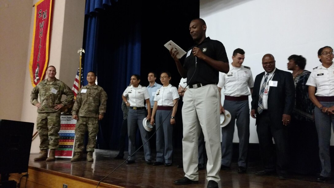 Maj. Scotty Autin and Capt. Eugene Park from the U.S. Army Corps of Engineers Los Angeles District, participated in the West Point Leadership, Ethics, and Diversity STEM (LEADS) workshop at Stephen M. White Middle School on Sept. 9.  The workshop, hosted by the West Point Society of Los Angeles emphasized the importance of ethical leadership and highlighted the significance of having high scientific, technology, engineering and math competence in our country to maintain a competitive edge with other countries. 