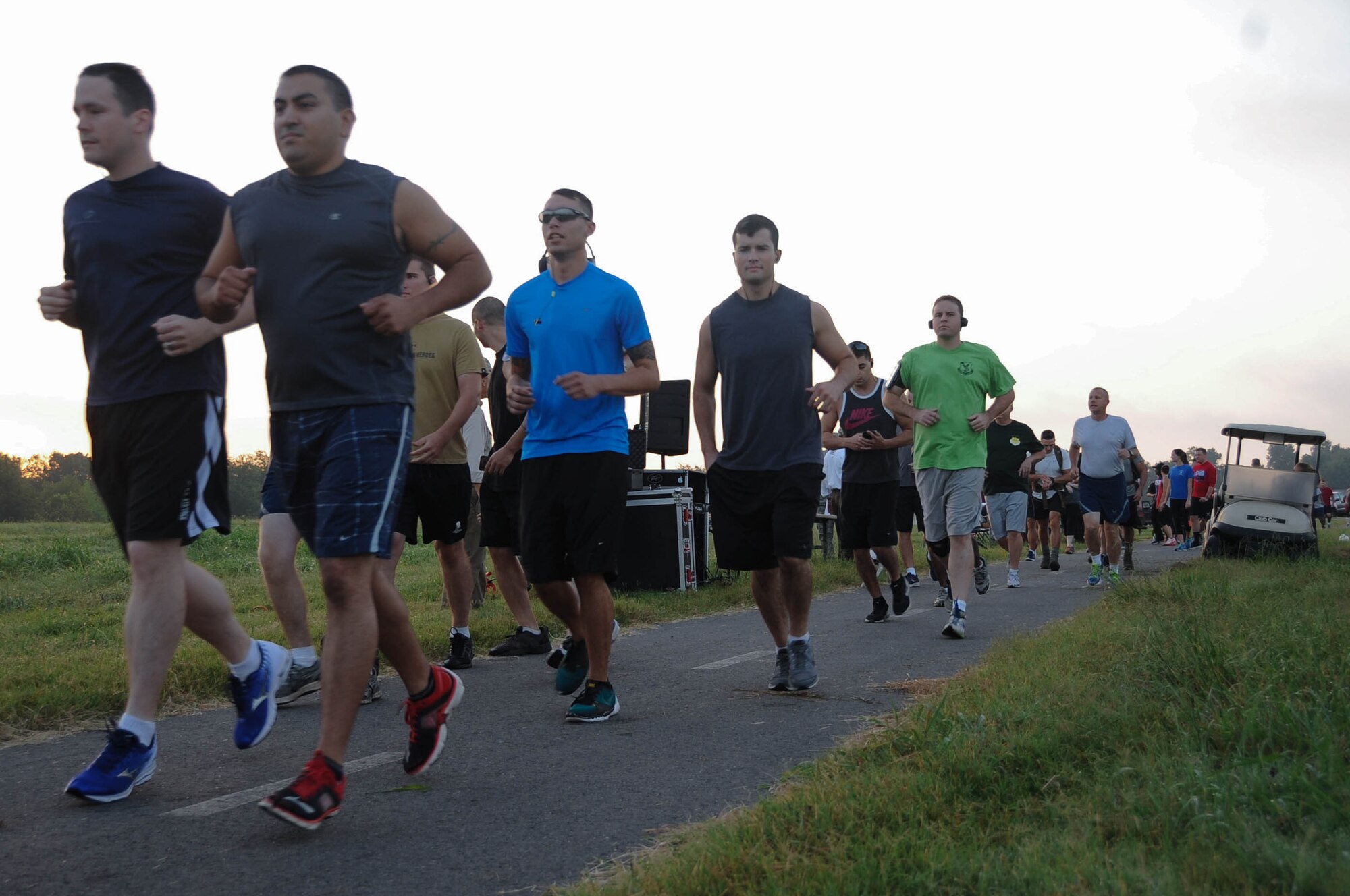 Members of Team Barksdale begin the 9/11 5K run at Barksdale Air Force Base, La., Sept. 9, 2016. This year was the 15th anniversary of the Sept. 11, 2001 terrorist attacks. (U.S. Air Force photo/Airman 1st Class Stuart Bright)