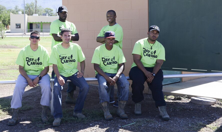 Day of Caring volunteers pose for a group photo at Alameda Park in Alamogordo, N.M. on Sept. 9, 2016. The annual Day of Caring volunteer event serves several Otero County communities, such as Cloudcroft, N.M. and Tularosa, N.M. (U.S. Air Force photo by Airman Alexis P. Docherty)