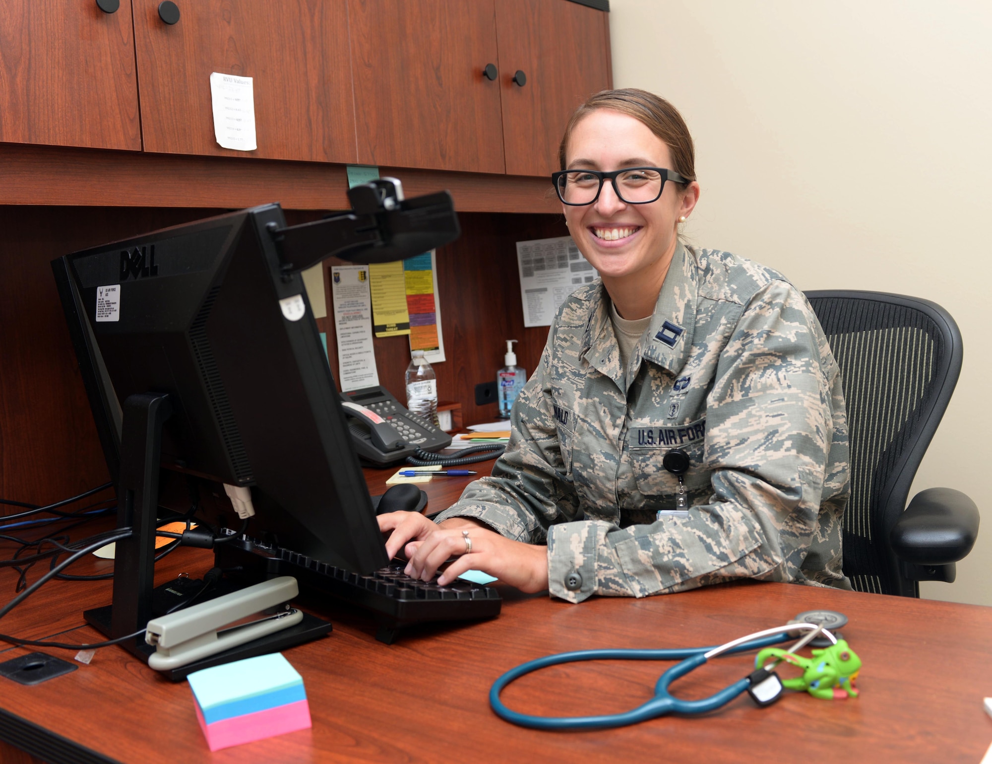Capt. Megan McDonald, a pediatrician with the 28th Medical Group, recently arrived at Ellsworth Air Force Base, S.D., in late Aug. 2016. As a pediatrician, McDonald offers unique medical services, attending to the growth and development of the children of service members at Ellsworth. (U.S. Air Force photo by Airman 1st. Class Donald C. Knechtel)