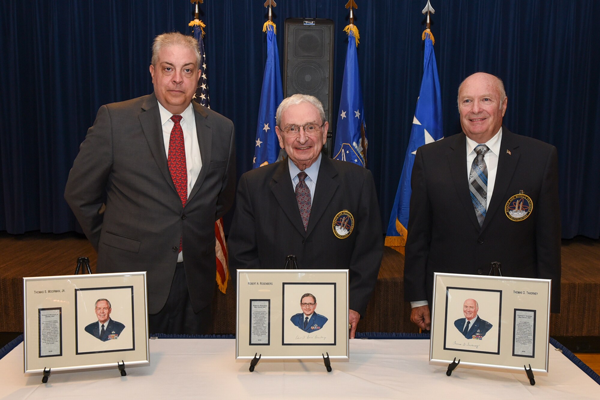 PETERSON AIR FORCE BASE, Colo. – Three individuals were recognized as the 2016 Air Force Space & Missile Pioneer Hall of Fame recipients at a ceremony at The Club here Sept. 8, 2016. Air Force Space Command has honored a select group of individuals who had significant and lasting contributions to the development of space, missile programs and AFSPC for the last 19 years. (U.S. Air Force photo by Philip Carter)