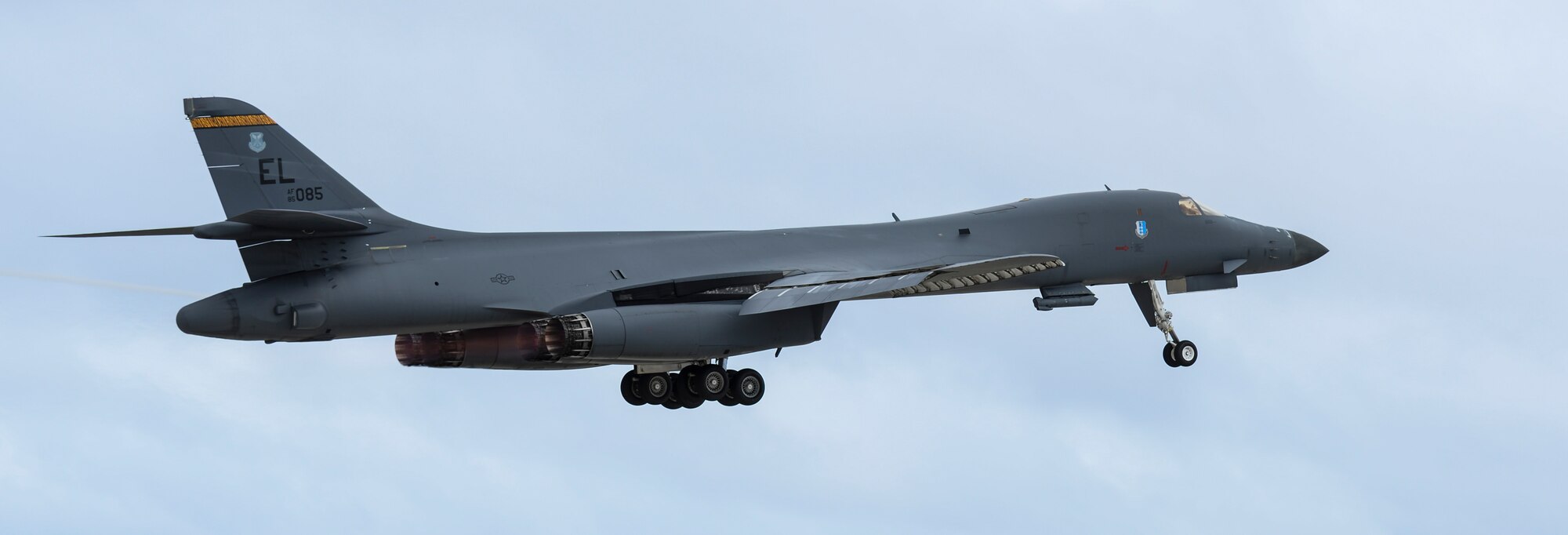 A U.S. Air Force B-1B Lancer assigned to the 34th Expeditionary Bomb Squadron, deployed from Ellsworth Air Force Base, S.D., takes off during Exercise Valiant Shield at Andersen AFB, Guam, Sept. 14, 2016. Valiant Shield is a biennial U.S. Air Force, Navy and Marine Corps exercise held in Guam, focusing on real-world proficiency in sustaining joint forces at sea, in the air, on land and in cyberspace. (U.S. Air Force photo by Tech. Sgt. Richard P. Ebensberger)