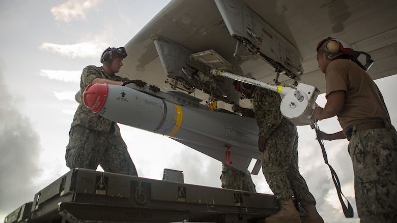 U.S. Navy sailors of Patrol Squadron 46 load a P-3 Orion aircraft with AGM-65F MAVERICKS Air to Surface Missiles prior to a sinking exercise Sept. 13, 2016, at Andersen Air Force Base, Guam, during Valiant Shield 2016. SINKEX provided service members the opportunity to gain proficiency in tactics, targeting, and live firing against a surface target at sea. Valiant Shield is a biennial, U.S. -only field-training exercise with a focus on integration of joint training among U.S. forces.