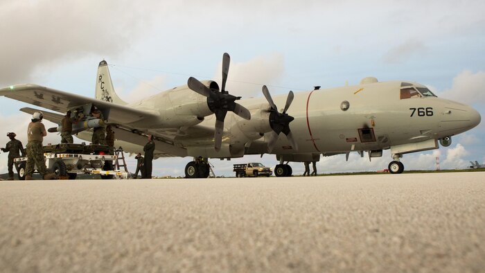 U.S. Navy sailors of Patrol Squadron 46 load a P-3 Orion aircraft with AGM-65F MAVERICKS Air to Surface Missiles prior to a sinking exercise Sept. 13, 2016, at Andersen Air Force Base, Guam, during Valiant Shield 2016. SINKEX provided service members the opportunity to gain proficiency in tactics, targeting, and live firing against a surface target at sea. Valiant Shield is a biennial, U.S. -only field-training exercise with a focus on integration of joint training among U.S. forces.