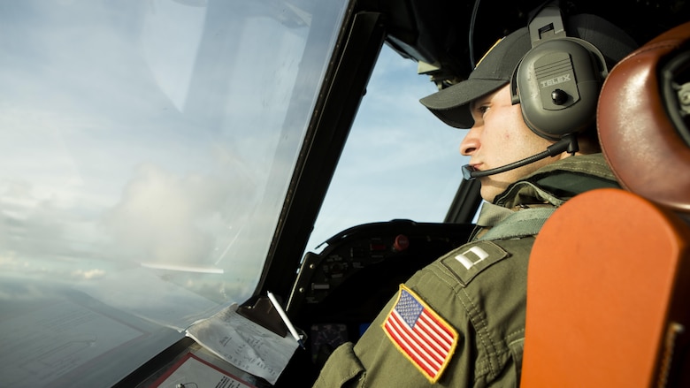 U.S. Navy Lt. Scott Keelan, a Patrol Squadron 46 pilot, operates a P-3 Orion aircraft during a sinking exercise Sept. 13, 2016, at Andersen Air Force Base, Guam, during Valiant Shield 2016. SINKEX provided service members the opportunity to gain proficiency in tactics, targeting, and live firing against a surface target at sea. Valiant Shield is a biennial, U.S. -only field-training exercise with a focus on integration of joint training among U.S. forces.