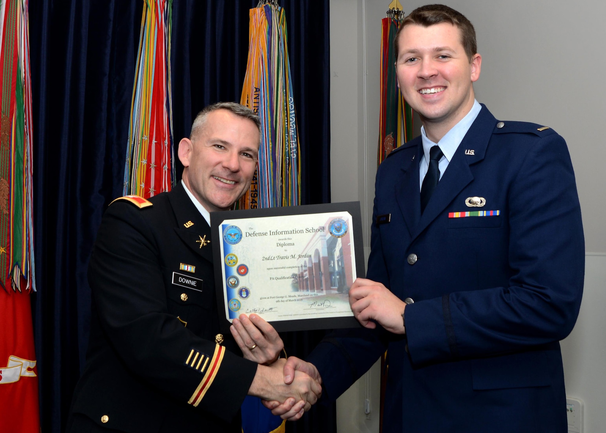 Public Affairs Qualification Course Class 020-16 graduates at the Defense Information School, Fort Meade, Md., March 9, 2016. (DoD photo/Released)