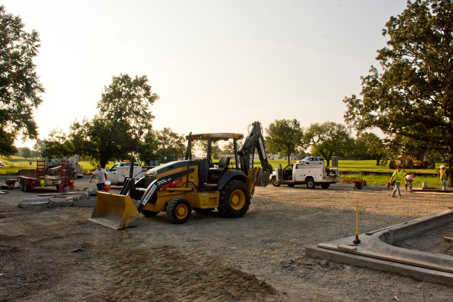 Construction workers from Barnett Paving, Wichita Falls, Texas, prepare for the workday at Little Rock Air Force base, Ark., Sept. 1, 2016. The workers are building a parking lot to be utilized by the 913th Aerospace Medical Squadron, Air Force Reserve Command. The contactor has been using local workers for the construction, which has been ongoing for about one year. (U.S. Air Force photo by Master. Sgt. Jeff Walston/Released)   