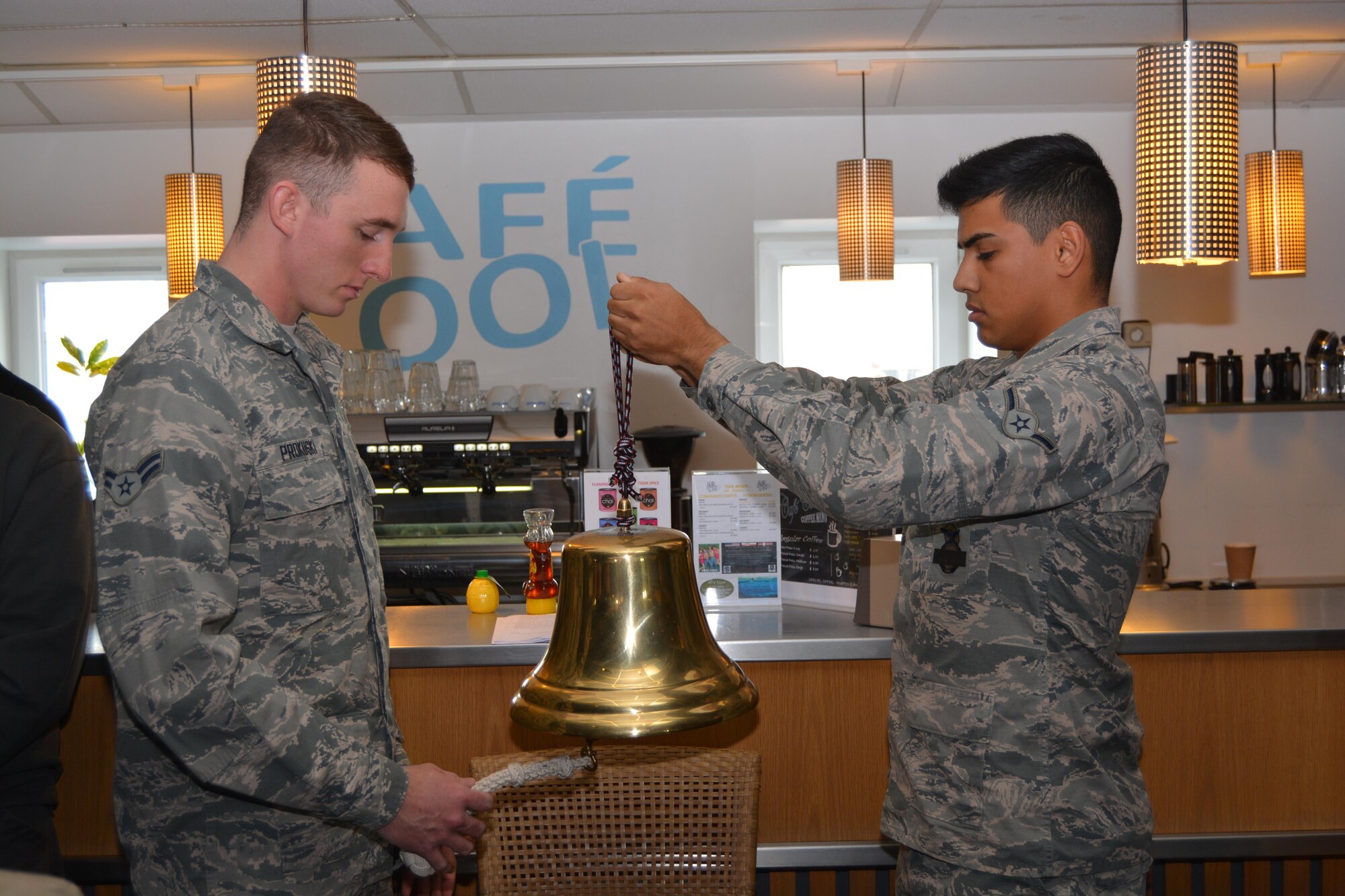 THULE AIR BASE, Greenland – Airmen from the 821st Air Base Group ring the “four fives” as part of the 9/11 remembrance events at Thule Air Base, Greenland, Sept. 11, 2016. Even at the Top of the World, Airmen, military and mission partners alike, paused to commemorate the lives lost during the tragic terrorist attacks of 15 years ago. (courtesy photo)