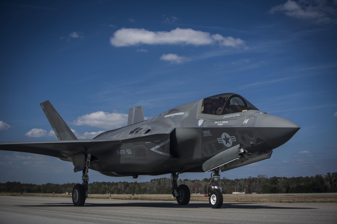 An F-35B Lightning II prepares to takeoff from Marine Corps Air Station Beaufort. The take-off was performed as part of training operations conducted to further enhance the pilot’s capabilities. 


