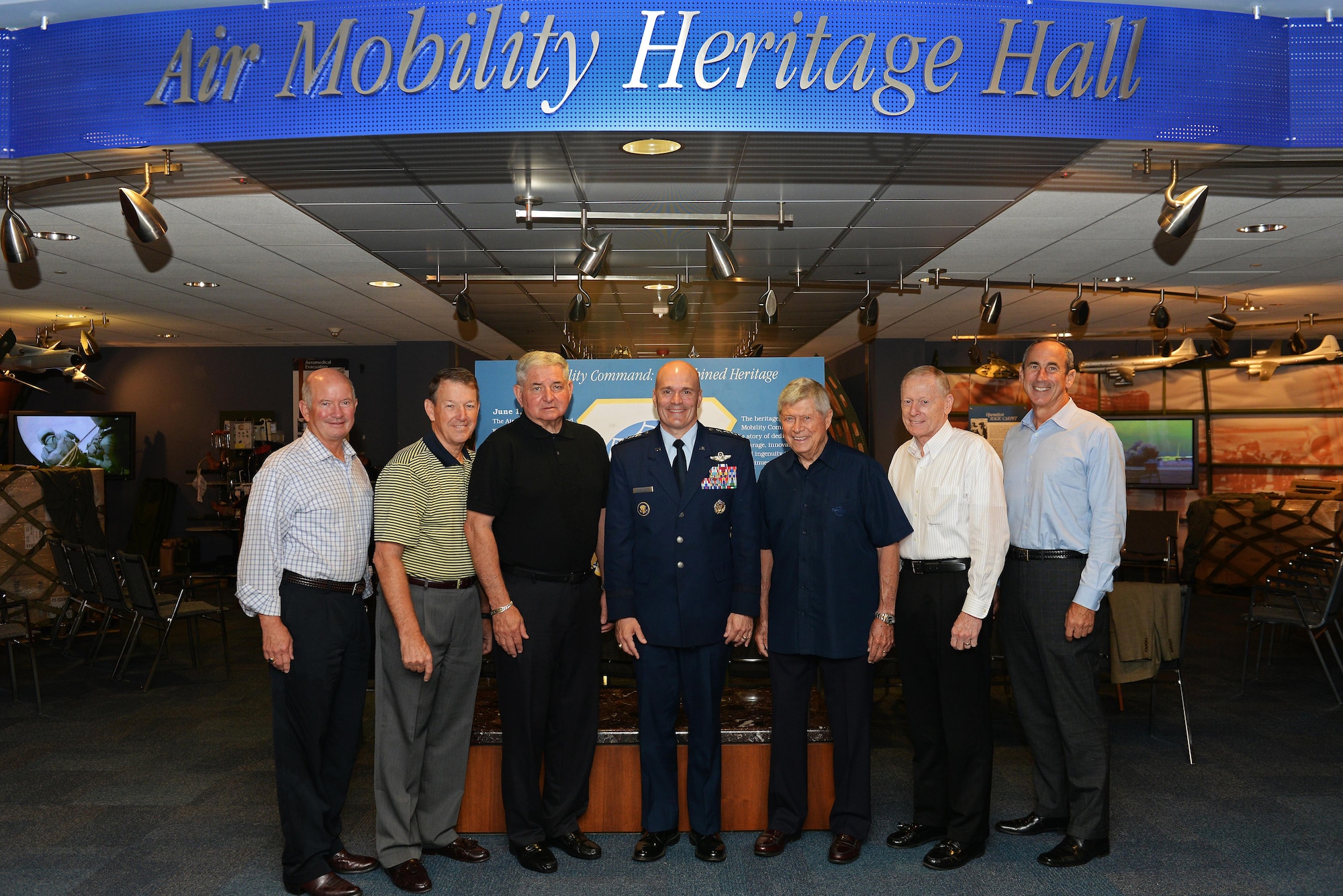 The Airlift Tanker Association honored C-17 Loadmasters at the A/TA Walk of Fame at Scott AFB’s own Mobility Memorial Park. The ceremony honored six individuals, “Pathfinder Loadmasters,” who were inducted in the Airlift/Tanker Association Hall of Fame. These retired Air Force veterans included Chief Master Sgt. William (Bill) M. Cannon, deceased, Chief Master Sgt. Marion (Dave) D. Fincher, Chief Master Sgt. (Mike) M. Welch, Chief Master Sgt. James (Jim) Lis, Chief Master Sgt. Mark A. Smith, and Master Sgt. Theodore (Ted) R. Venturini. Gen. Carlton D. Everhart II, Commander, Air Mobility Command and retired Chief Master Sgt. Mike Kerver, President of the Airlift/Tanker Association, and Capt. Steven Chandler, president of the Scott AFB Huyser Chapter - Airlift/Tanker Association, were also there to help honor these individuals. Their unique backgrounds were critical to ensuring that the one-loadmaster aircrew concept became a reality on the C-17A. This “Band of Loadmasters” group effort resulted in revolutionary design improvements and advancement to America’s airlift capability and set a benchmark for air mobility aircraft for years to come. (U.S. Air Force photos by Senior Airman Erica Fowler and Airman Daniel Garcia)