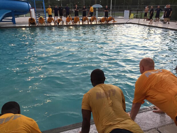 A few of this year's Chief Petty Officer Selects from Joint Base Charleston pose for a picture following a physical training session together. The CPO selects conduct PT and other events leading up to the Chief Pinning Ceremony, in order to build camaraderie and esprit-de-corps. This year's Chief Pinning Ceremony is scheduled for 16 Sept, 2016. 