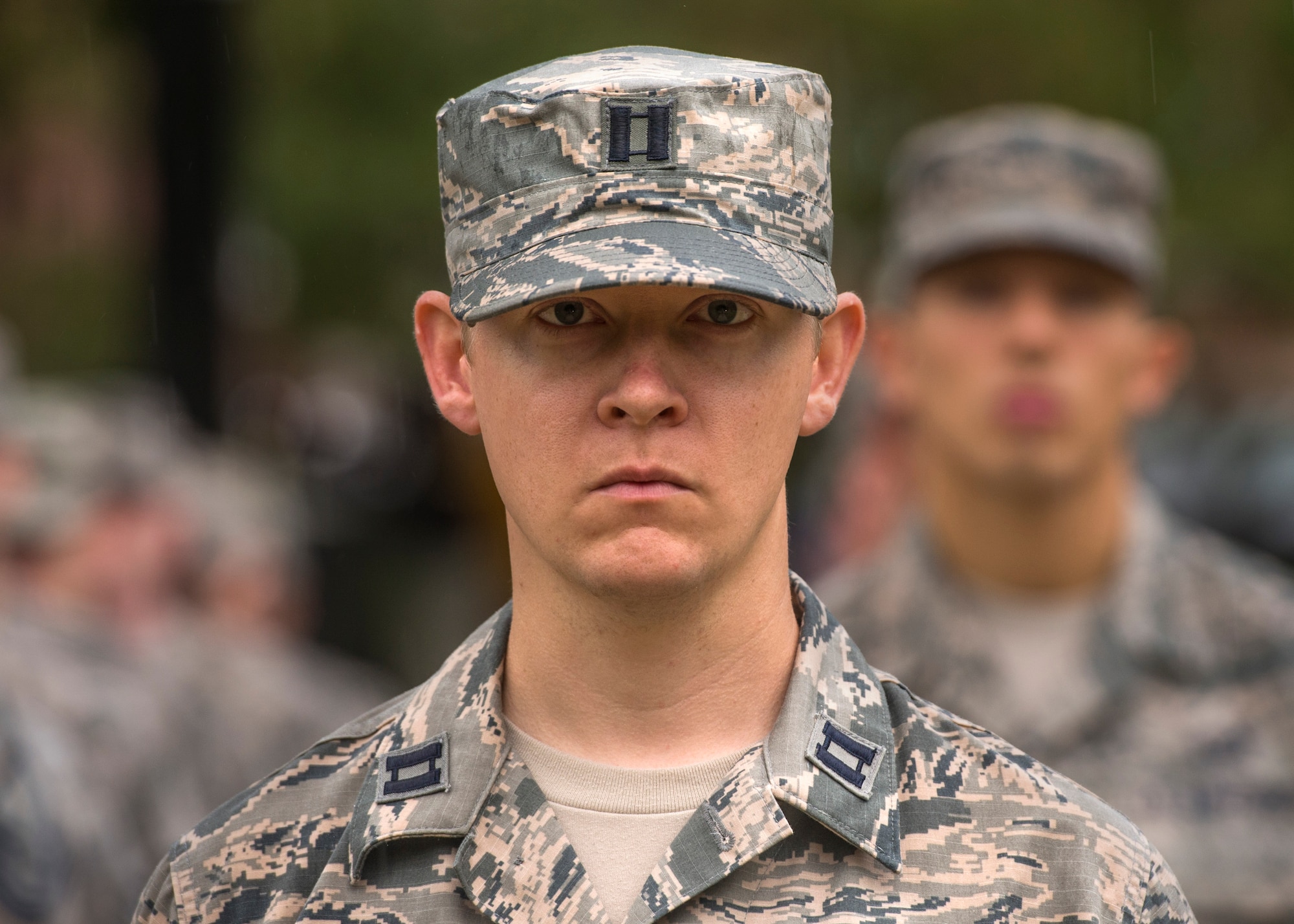Capt. Ryan La Rance, 375th Communication Support Squadron, stands at the head of his formation held for Reveille, Scott Air Force Base, Ill., Sept. 9, 2016.  (U.S. Air Force photo by Staff Sgt. Jodi Martinez)