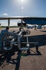 U.S. Air Force Senior Master Sgt. Robert Slansky, 307th Bomb Wing production superintendent, muscles a pantograph into position for refueling a B-52H Stratofortess  at Royal Air Force Base Fairford, England, Sept. 8, 2016.   Slansky, deployed to RAF Fairford to participate in Exercise Ample Strike, a Czech Republic led, 18 nation live exercise. (U.S. Air Force photo by 1st Lt. Monique Roux/Released)
