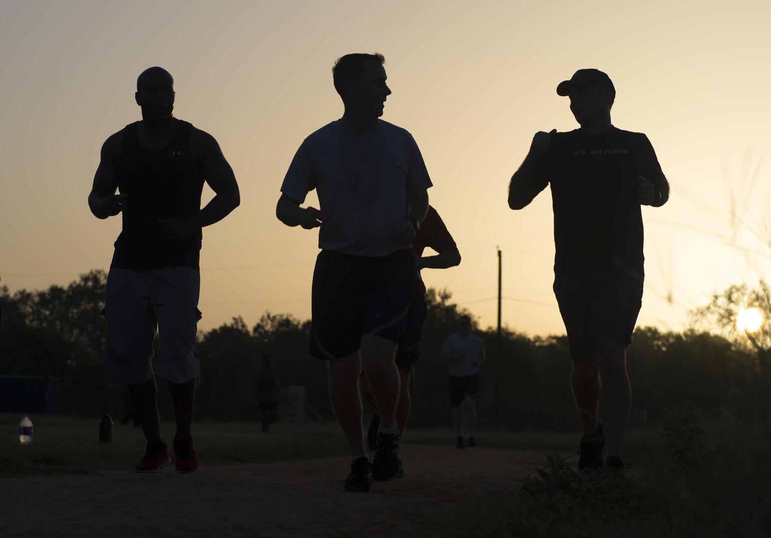 Chief Master Sgt. Brion Blais, 502nd ABW and JBSA
command chief, and fellow members of the Chief’s Group ran the first lap of the 9/11 Commemorative Run Sept. 6, 2016, at Joint Base San Antonio-Lackland Medina Annex, texas.