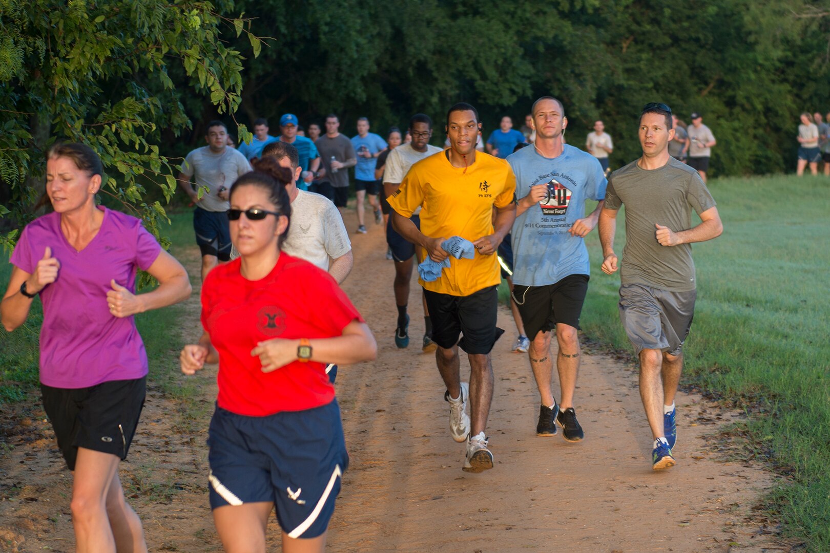 In honor of 9/11 Remembrance Day, members of Joint Base San Antonio participated in a 9-hour-and-11-minute commemorative run Sept. 9, 2016, at JBSA-Lackland Medina
Annex, Texas.