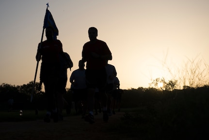 In honor of 9/11 Remembrance Day, members of Joint Base San Antonio participated in a 9-hour-and-11-minute commemorative run Sept. 9, 2016, at JBSA-Lackland Medina Annex, Texas.