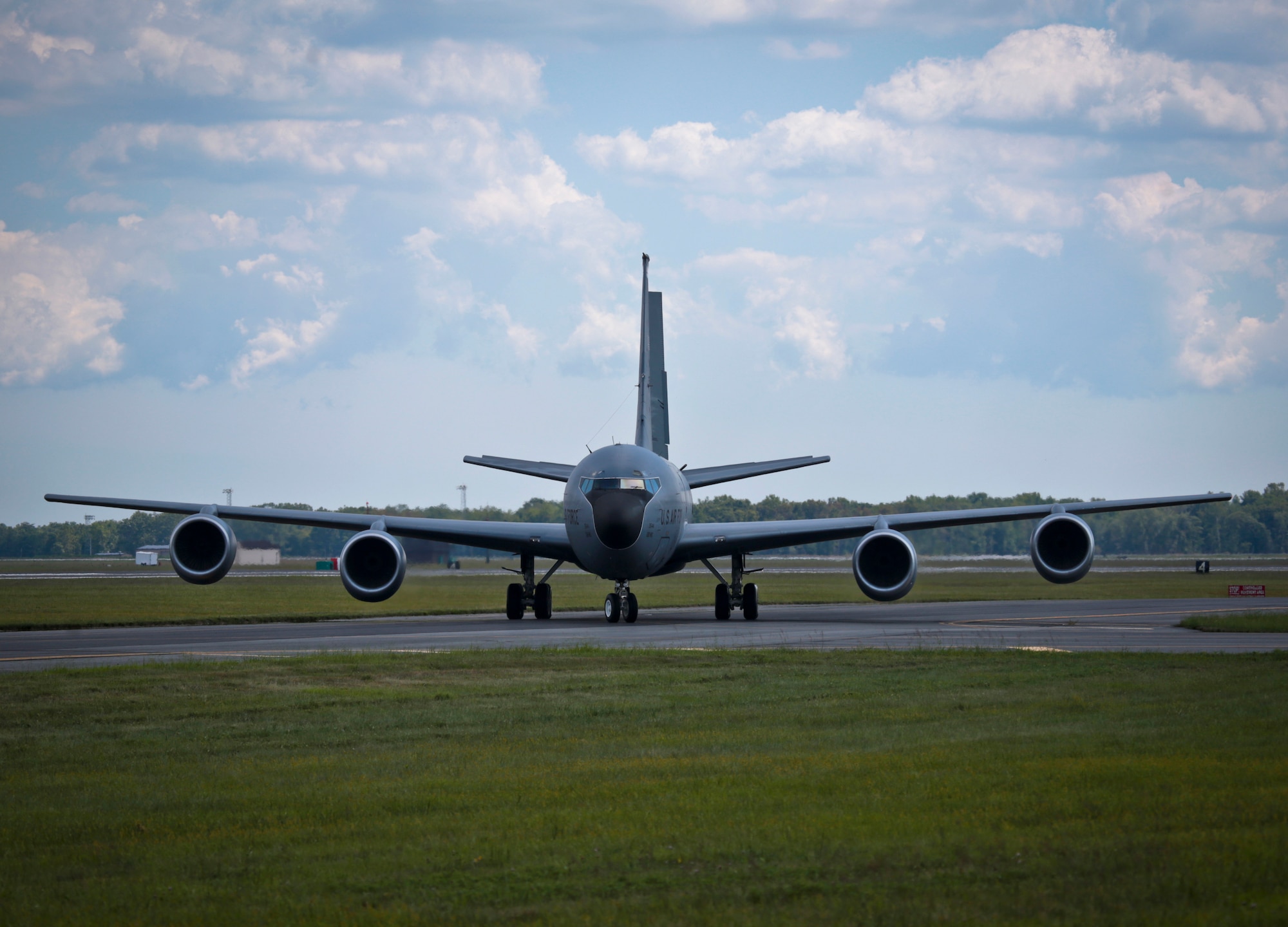 A U.S. Air Force KC-135 Stratotanker from the New Jersey Air National Guard's 108th Wing taxis to the flight line after returning from a training mission at Joint Base McGuire-Dix-Lakehurst, N.J., August 31, 2016. The KC-135 is celebrating its 60th Anniversary today, having made its first flight on August 31, 1956. (U.S. Air National Guard photo by Tech. Sgt. Matt Hecht/Released)