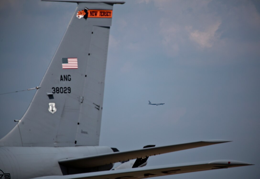 A U.S. Air Force KC-135 Stratotanker from the New Jersey Air National Guard's 108th Wing descends for a landing at Joint Base McGuire-Dix-Lakehurst, N.J., August 31, 2016. The KC-135 is celebrating its 60th Anniversary today, having made its first flight on August 31, 1956. (U.S. Air National Guard photo by Tech. Sgt. Matt Hecht/Released)