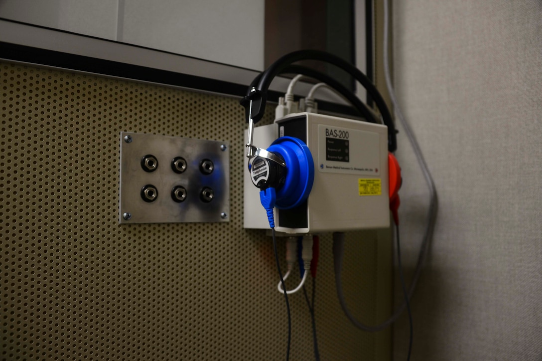 A new single-person audio booth will help make hearing tests faster after being installed at 137th Medical Group, Aug. 12, 2016, in their facilities at Will Rogers Air National Guard Base in Oklahoma City. The 137 MDG received nearly a quarter-million dollars’ worth of medical equipment and technical items as part of the Air National Guard Medical Service medical equipment modernization program. (U.S. Air National Guard photo by Senior Airman Brigette Waltermire) 