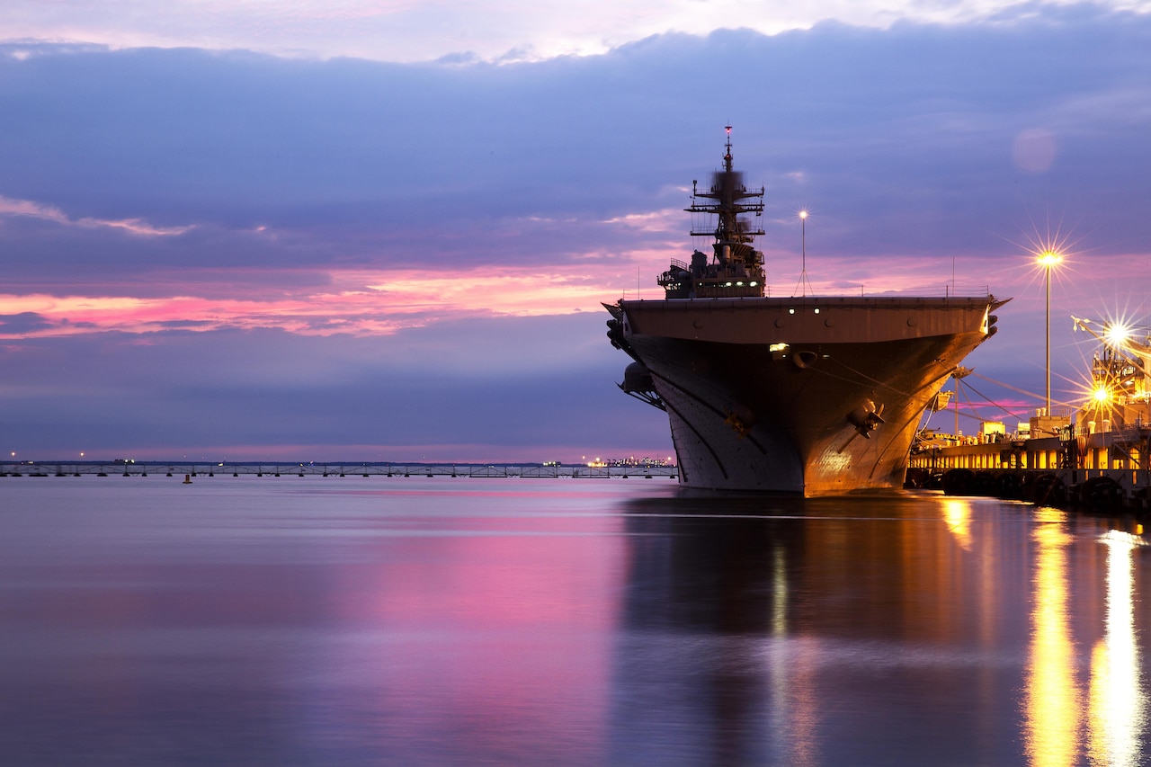 The USS Bataan rests in port at the Norfolk Naval Shipyard in Virginia, Sept. 11, 2016. Marine Corps photo by Sgt. Matthew Callahan