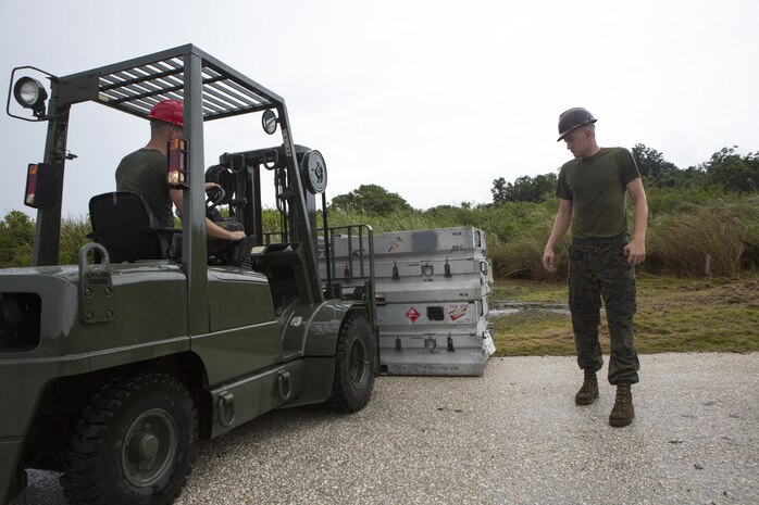 U.S. Aviation Ordnance Marines with Marine Aviation Logistics Squadron12 prepare ordnance for aviation squadrons participating in Valiant Shield 16 at Andersen Air Force Base, Guam, September 12, 2016. The ordnance constructed, provided the Marines of MALS-12 valuable experience assembling live ordnance to be used  during VS16 for a ship sinking exercise. VS16 is a biennial U.S. only, field training exercise that focuses on joint training with U.S. Navy, Air Force and Marine Corps to increase interoperability and working relationships. (U.S. Marine Corps photo by Sgt. Justin A. Fisher)